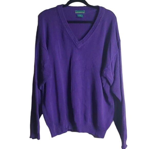 Vintage Sweaters - Vintage 100% cotton Bold Purple V Neck Grandpa Sweater Size XL